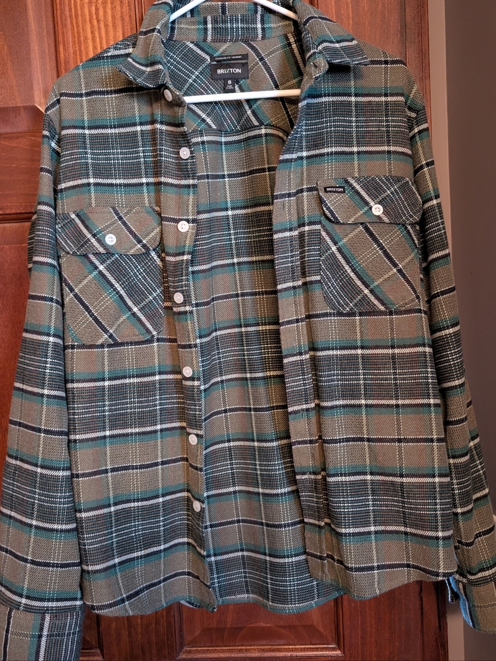 Brixton Olive and Teal Plaid Flannel Shirt Men S